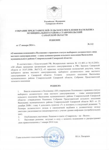 №112 от17 О1 14 О внес изм  в Положение о прав ом статусе выб ли