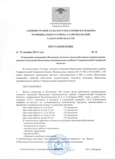 Пост №14 от31 01 14 О внес изм ний Полож об ОТ