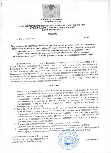 №110 от14 О1 2014 Об утверждении перечня должностей муниц службы