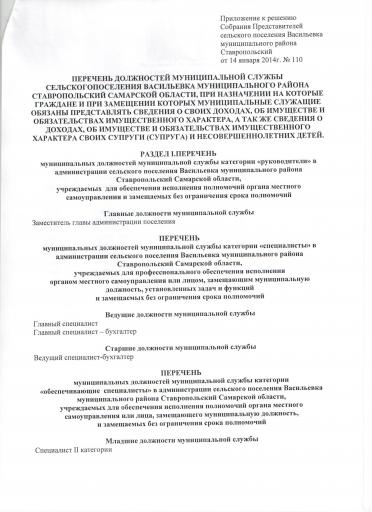 №110 от14 О1 2014 Об утверждении перечня должностей муниц службы 001